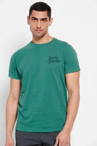 Funky Buddha ανδρικό βαμβακερό T-shirt μονόχρωμο με logo print στο στήθος - FBM007-027-04 Πράσινο L